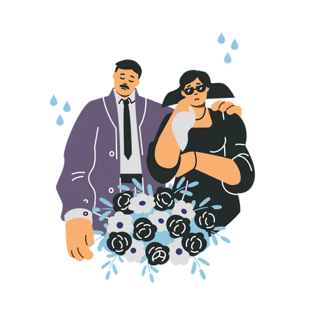 Man and woman in sadness weeping and mourning  Illustration