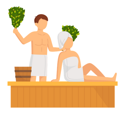 Man and woman in sauna Illustration