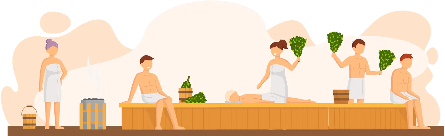 Man and woman in sauna  Illustration