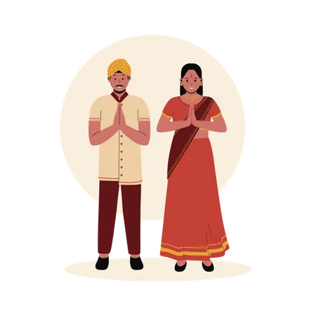 Man And Woman In Traditional Clothes Illustration Traditional Costumes Group Indian Male And Female Cartoon Characters Flat Vector Illustration Isolated On White Background Illustration