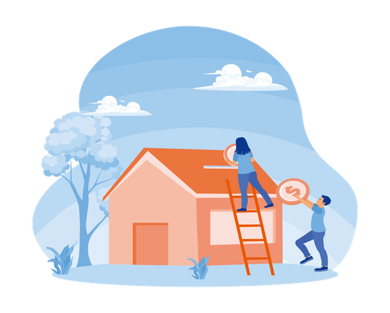 Man And Woman Invest Money To Buy House  Illustration