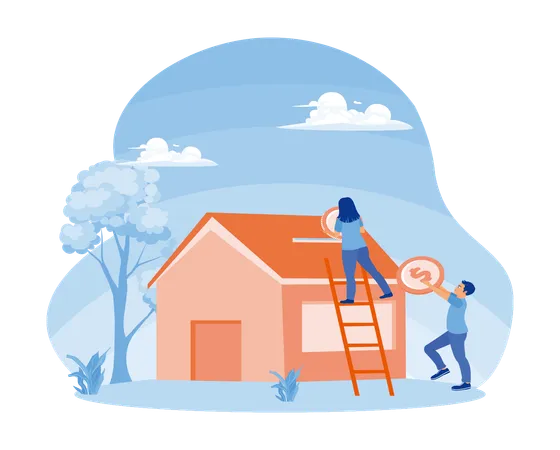 Man And Woman Invest Money To Buy House  Illustration