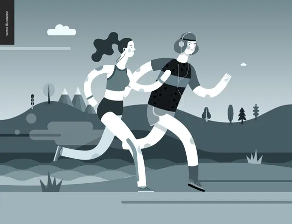 Man and Woman Jogging Illustration