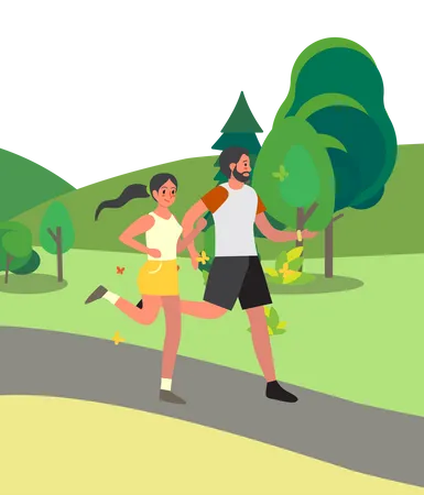 Man and woman jogging in park  イラスト