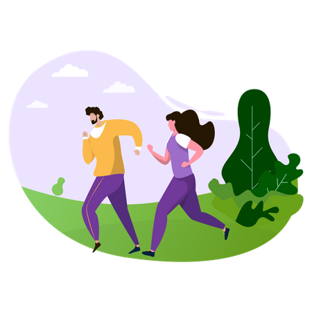 Man and woman jogging in the park Illustration