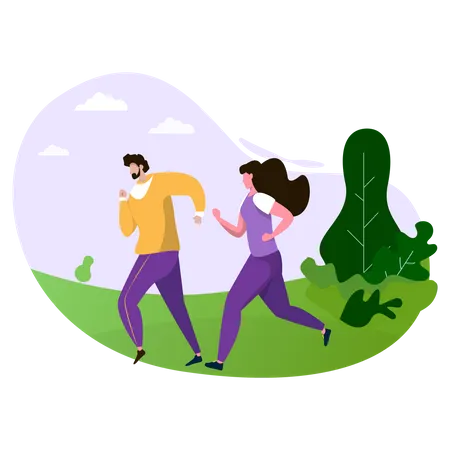 Man and woman jogging in the park  Illustration