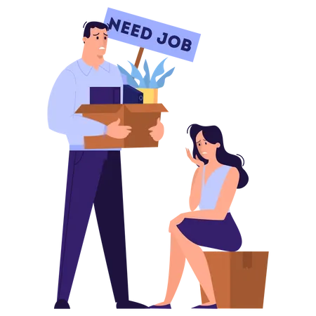 Man And Woman Kicked Out Of Work Idea Of Unemployment Jobless Person Financial Crisis Isolated Flat Vector Illustration Illustration