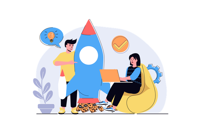 Man and woman launching new business  Illustration