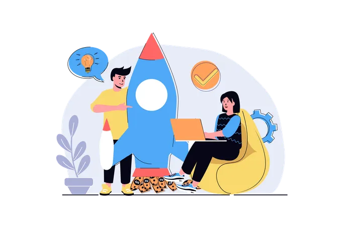 Man and woman launching new business  Illustration