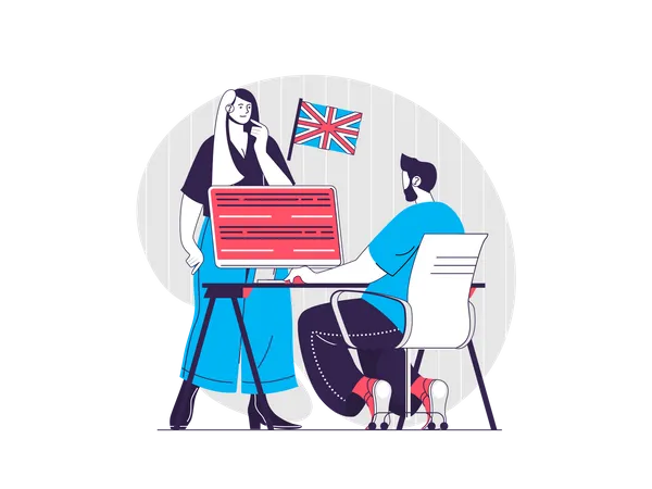 Man and woman learning English Illustration