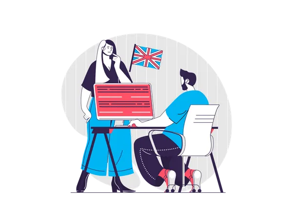 Man and woman learning English  Illustration