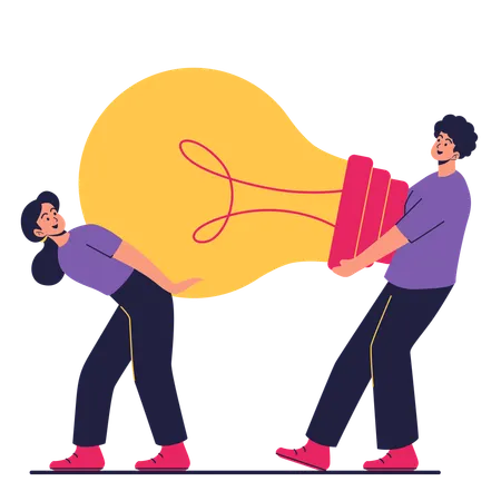 Man and woman lifting lamp in teamwork  Illustration