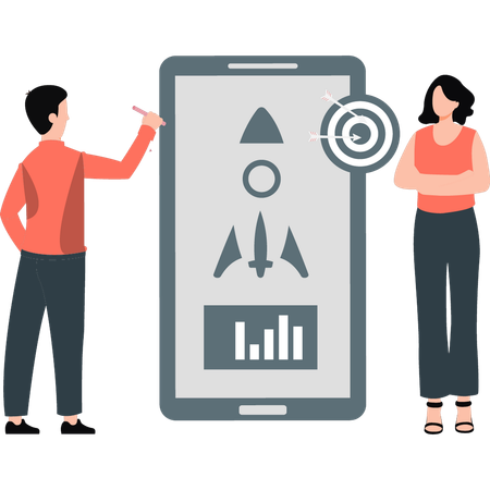 Man and woman looking at online startup  Illustration