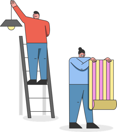 Man And Woman Make A Repair Of a House  Illustration