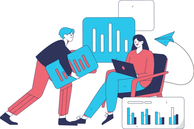 Man and woman making business report  Illustration