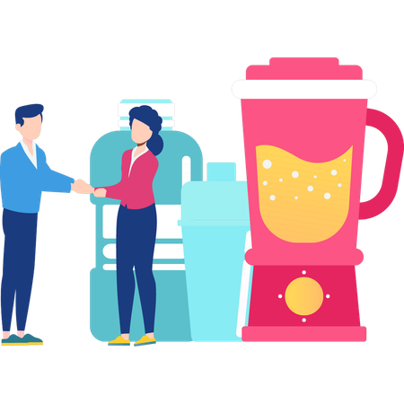 Man and woman making protein shake  Illustration