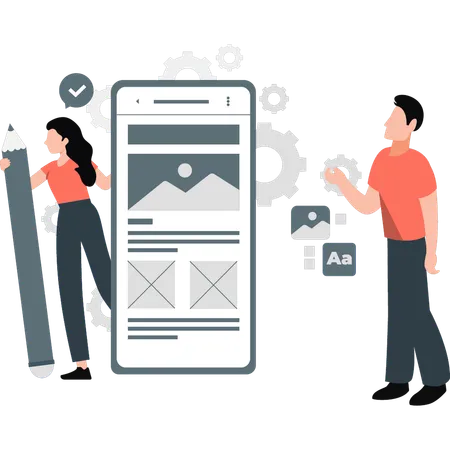 Man and woman management mobile app  Illustration