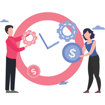 Man and woman managing financial time  Illustration