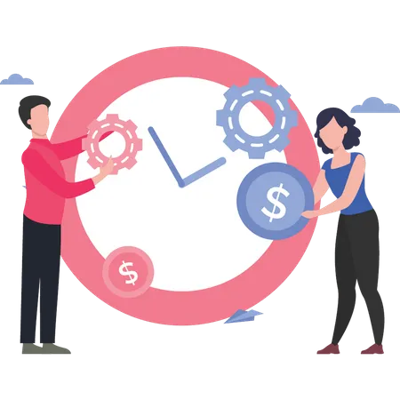 Man and woman managing financial time  Illustration