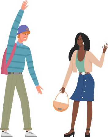 Man and woman meeting each other  Illustration