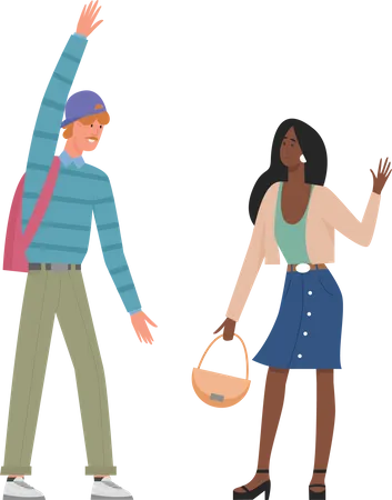 Man and woman meeting each other  Illustration