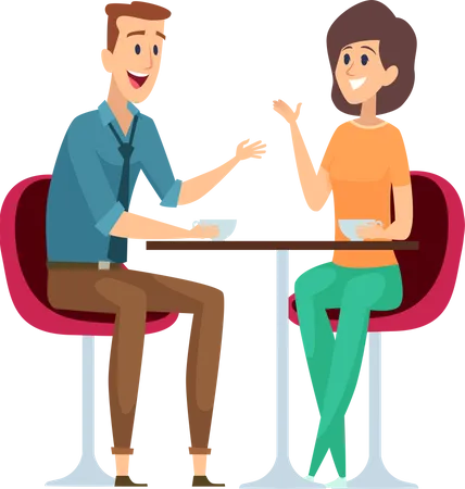 Man and woman meeting in cafe Illustration