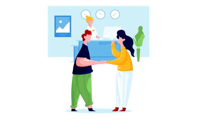 Man and woman meeting near reception in office Illustration
