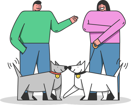 Man and woman meeting while pets meeting each other Illustration