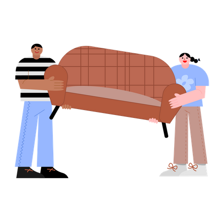 Man and woman moving couch  Illustration