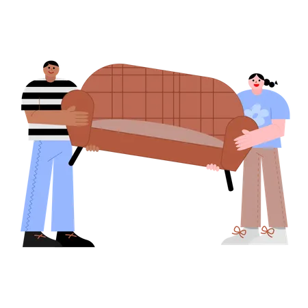 Man and woman moving couch  Illustration