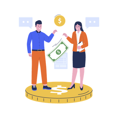 Man and woman negotiation Salary  Illustration