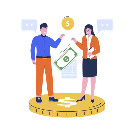 Man and woman negotiation Salary  Illustration