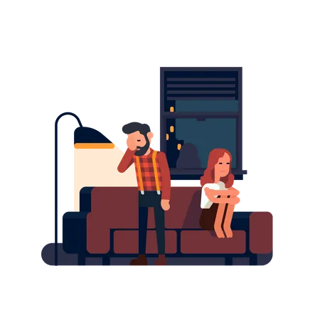 Man and woman not talking to each other after arguing, feeling sad and frustrated  Illustration