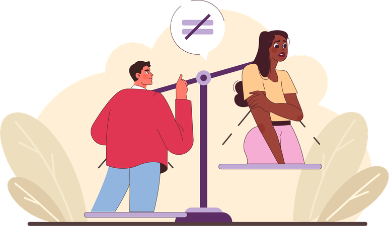 Man and woman on balanced seesaw  Illustration