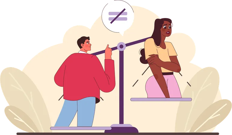 Man and woman on balanced seesaw  Illustration