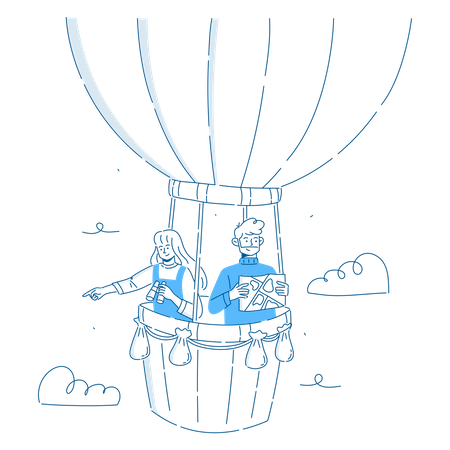 Man and woman on hot air balloon  Illustration