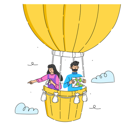 Man and woman on hot air balloon  Illustration