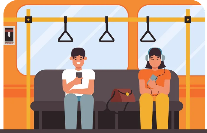 Illustration Man And Woman Are On Public Transportation Designed To Increase The Use Of Public Transport This Artwork Is Ideal For Educational Materials Presentations Or Awareness Campaigns This Illustration Adds A Visual Dimension To The Public Transport Theme Illustration