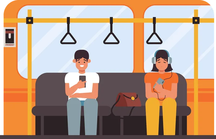 Man And Woman On Public Transportation  Illustration