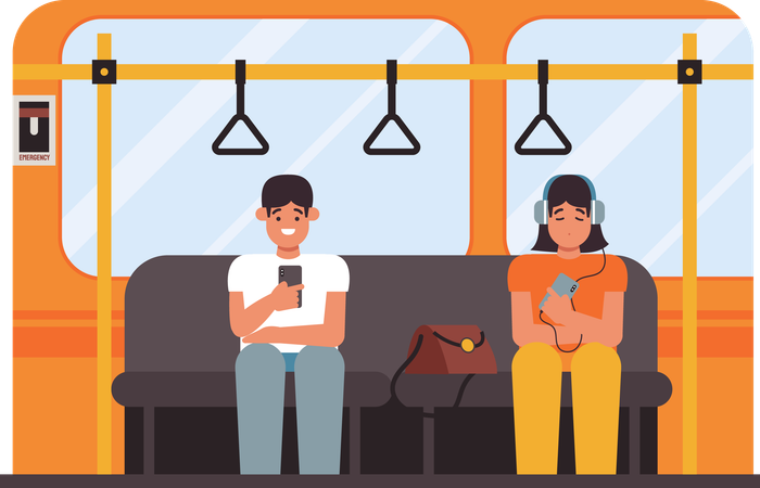 Man And Woman On Public Transportation  Illustration
