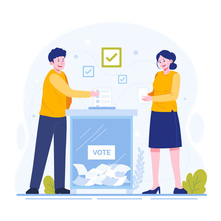 Man and woman participate to vote at election time  Illustration