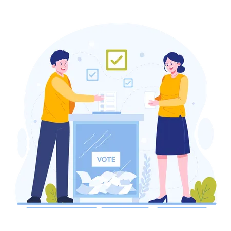 Man and woman participate to vote at election time  Illustration