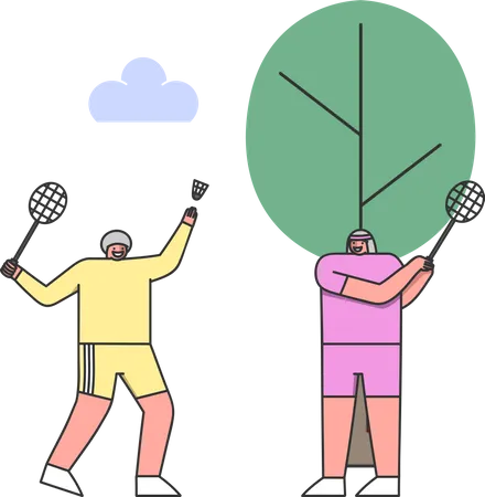 Man And Woman Play Badminton Together  Illustration