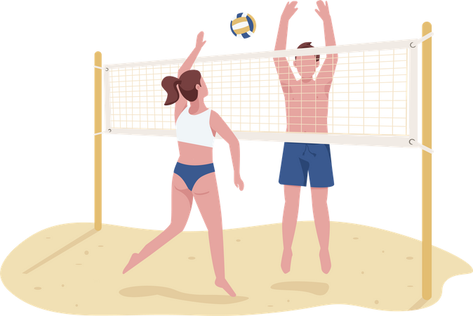 Man and woman playing beach volleyball Illustration