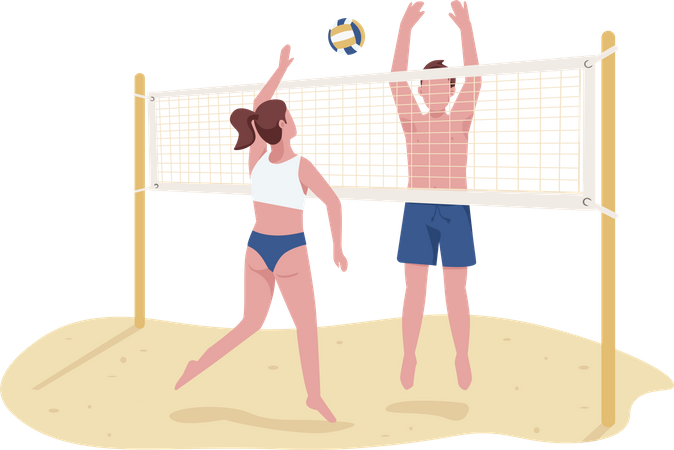 Man and woman playing beach volleyball  Illustration