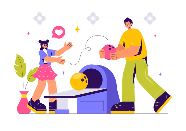 Man and woman Playing Bowling Game  Illustration