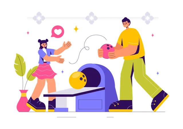 Man and woman Playing Bowling Game  Illustration