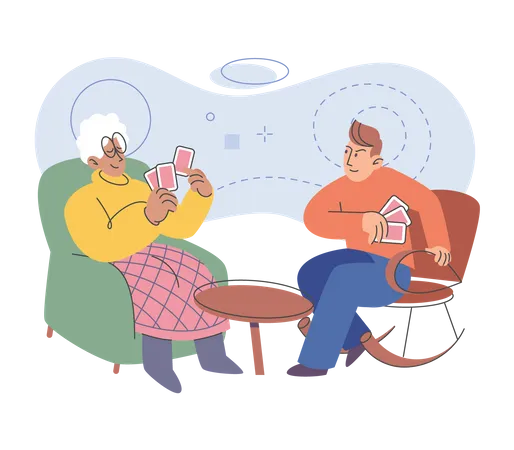 Man and woman playing card game Illustration
