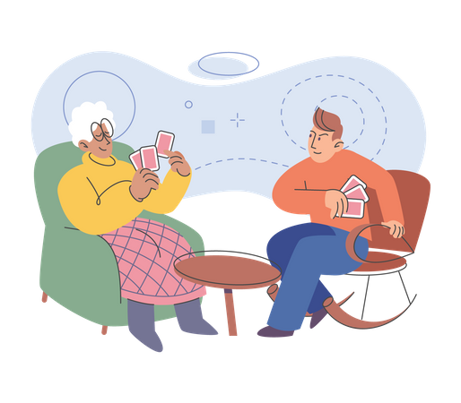 Man and woman playing card game  Illustration