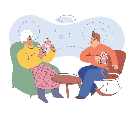 Man and woman playing card game  Illustration